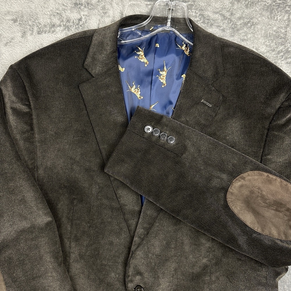 Chaps Corduroy Blazer Sport Coat Men's Size 46L Brown Blue Elbow Patch Dogs